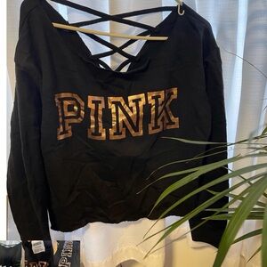 PINK Victoria's Secret Black Sweatshirt with gold logo
